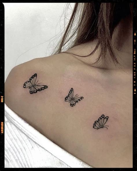 Flying Butterflies and Sparkle Tattoo on the Collarbone: Small ...